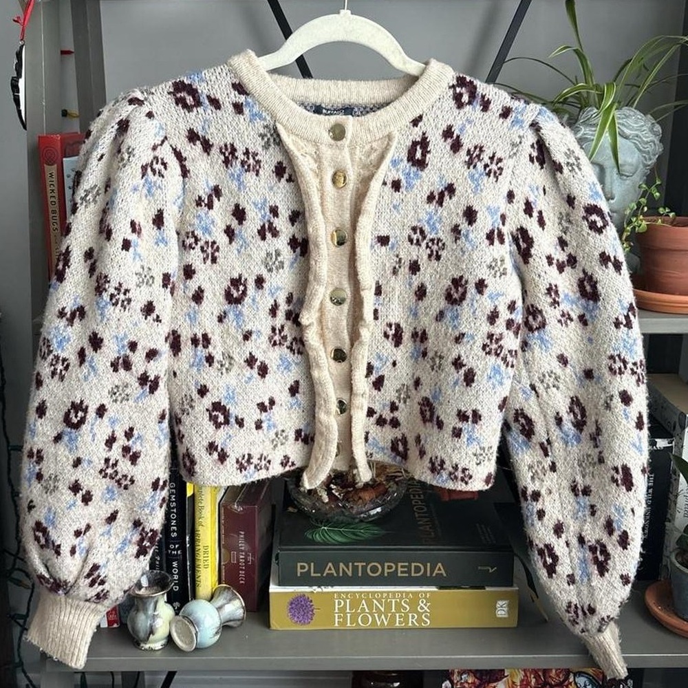 Buffalo David Bitton Cream and Brown Floral Cardigan